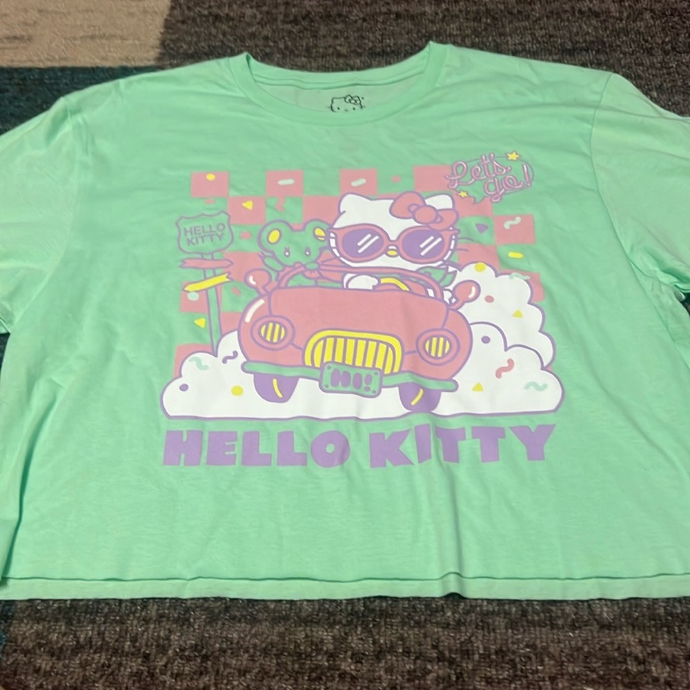 NWOT- Hello Kitty Cropped Green T Shirt.  Women’s Medium